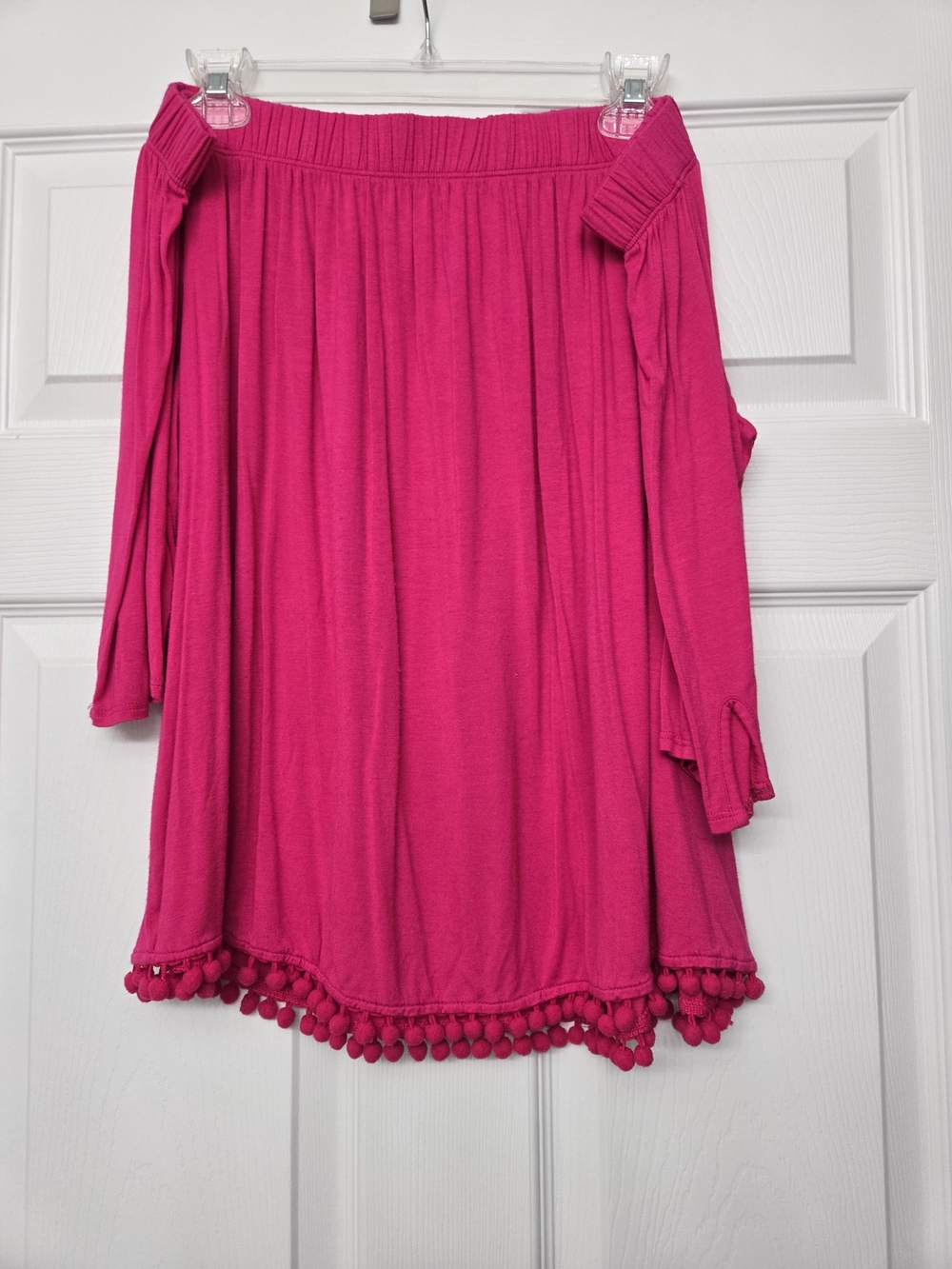 Kim & Cami Off-Shoulder Tunic with Pom Trim - Hot Pink
